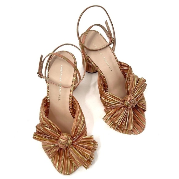 Loeffler Randall Camellia Sunset Bow Sandal Block Heel Peep Toe Stripe Sandal - Picture 10 of 14